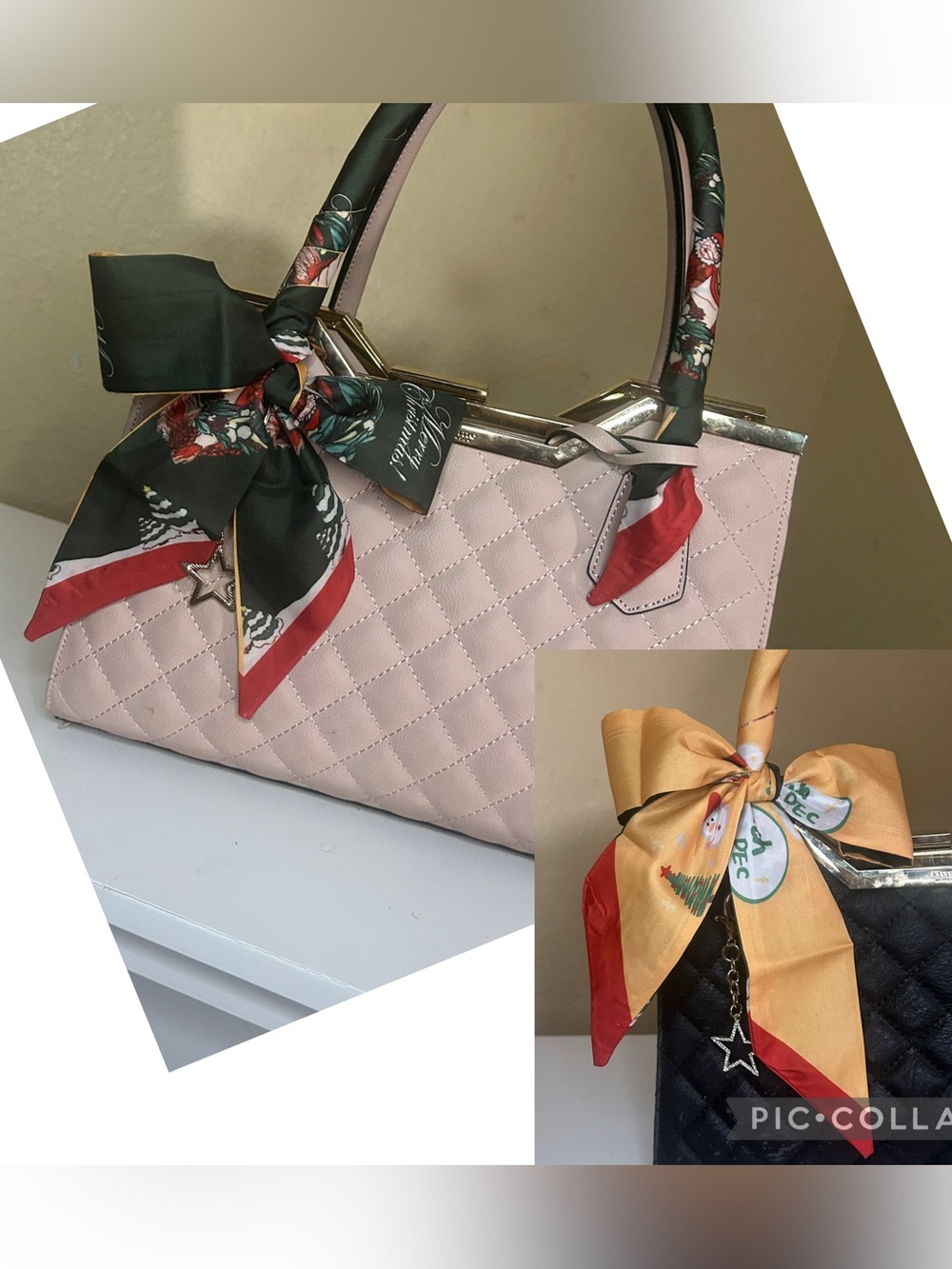 2 in 1 Merry Christmas December 12th Twilly Womens Purse 
Scarf Green Red Yellow